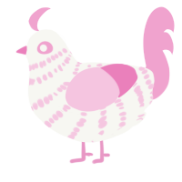Strawberry Delight, a white and pink chicken with a bar pattern