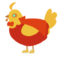 A red and orange chicken with a head pattern