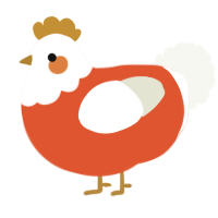 A vermilion and white chicken with a head pattern