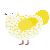 A white and yellow chicken with a speckle pattern