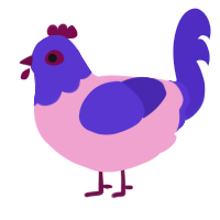 Bagels, a pink and indigo chicken with a head pattern