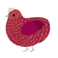 A red and maroon chicken with a lace pattern