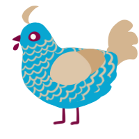 Gazing One, a cerulean and beige chicken with a lace pattern