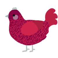 A maroon and crimson chicken with a double-lace pattern