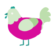 A fuchsia and gluppy chicken with a head pattern