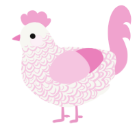 Lacie, a white and pink chicken with a double-lace pattern