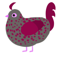 Evil Lingonberry, a grey and maroon chicken with a speckle pattern