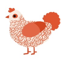 Summer Sun, a cream and vermilion chicken with a double-lace pattern