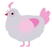 A mist and pink chicken with a speckle pattern