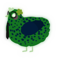 Pickle, a leaf and tumblr chicken with a speckle pattern