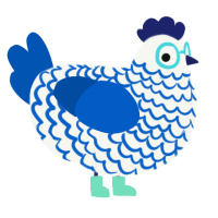 A white and ultramarine chicken with a lace pattern