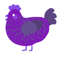 eggplant, a violet and overcast chicken with a speckle pattern