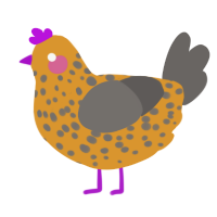 Cheesy, a orange and grey chicken with a speckle pattern