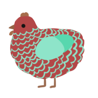 A red and mint chicken with a lace pattern