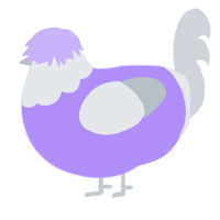 A lilac and mist chicken with a head pattern