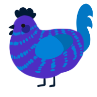 Clone, a indigo and sapphire chicken with a bar pattern