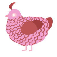 creche turn, a pink and red chicken with a lace pattern