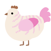 Sarah, a cream and pink chicken with a half-bar pattern