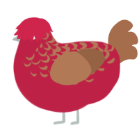 Peppermint Bark, a crimson and brown chicken with a half-lace pattern
