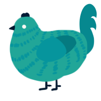 A turquoise and teal chicken with a bar pattern