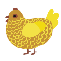 A gold and yellow chicken with a lace pattern