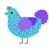 A aqua and blurple chicken with a speckle pattern