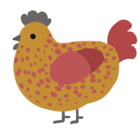 A gold and red chicken with a speckle pattern