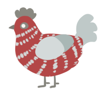 Agent, a red and silver chicken with a bar pattern