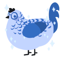 π, a lilac and ultramarine chicken with a half-lace pattern
