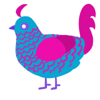 A cerulean and fuchsia chicken with a lace pattern