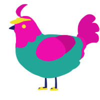 90s Windbreaker, a turquoise and fuchsia chicken with a head pattern