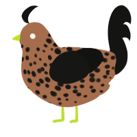 root veg, a brown and black chicken with a speckle pattern