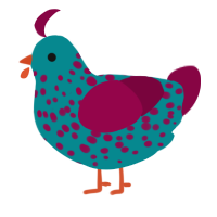 wilderberry, a teal and maroon chicken with a speckle pattern