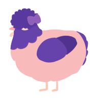 A pink and indigo chicken with a head pattern