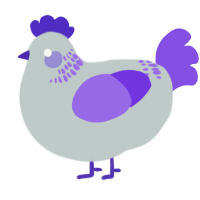 A silver and blurple chicken with a neck-band pattern
