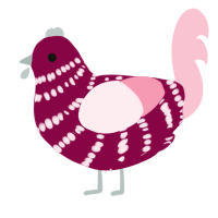 Peppermint, a maroon and rose chicken with a bar pattern