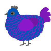 Guy, a ultramarine and violet chicken with a lace pattern