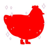 A red chicken with a head pattern