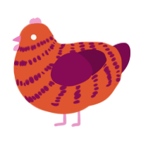 high saturation, a vermilion and wine chicken with a bar pattern