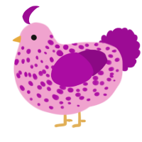 A pink and plum chicken with a speckle pattern