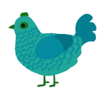 Olue Floofer, a turquoise and sea chicken with a lace pattern