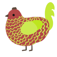A red and lime chicken with a lace pattern