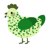 Marimo, a apple and leaf chicken with a speckle pattern