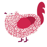 Crockery, a white and crimson chicken with a double-lace pattern
