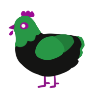 A black and viridian chicken with a head pattern