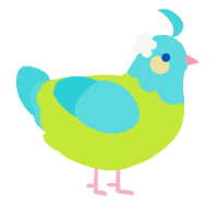 A lime and aqua chicken with a head pattern