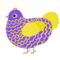 A blurple and yellow chicken with a lace pattern