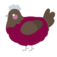 Chocolate Cherry, a maroon and bark chicken with a head pattern