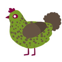 A chartreuse and bark chicken with a speckle pattern