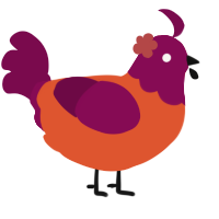 A vermilion and wine chicken with a head pattern